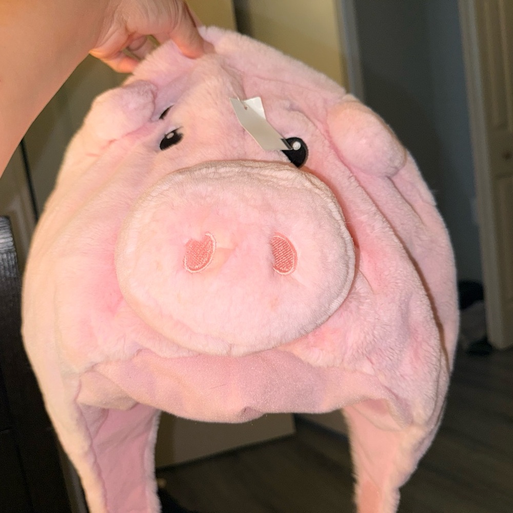 Disney Pink Plush Character Porky Pig Toy Story Hat with Earflaps